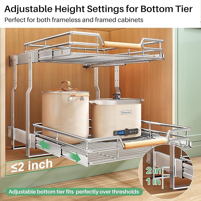 Pull out Cabinet Organizer, 2 Tiers 15"W X 21"D, Heavy Duty Smooth Sliding - Image 6