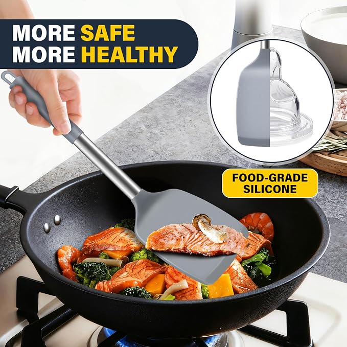 2 Pack Silicone Spatula Set, Solid & Slotted Turner - Image 3