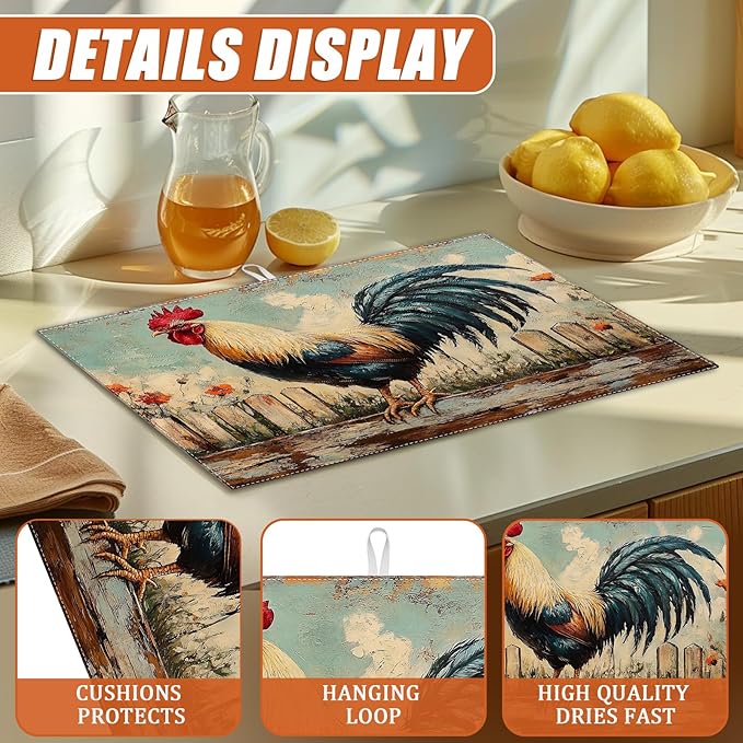 Vintage Rooster Dish Drying Mat - Image 3
