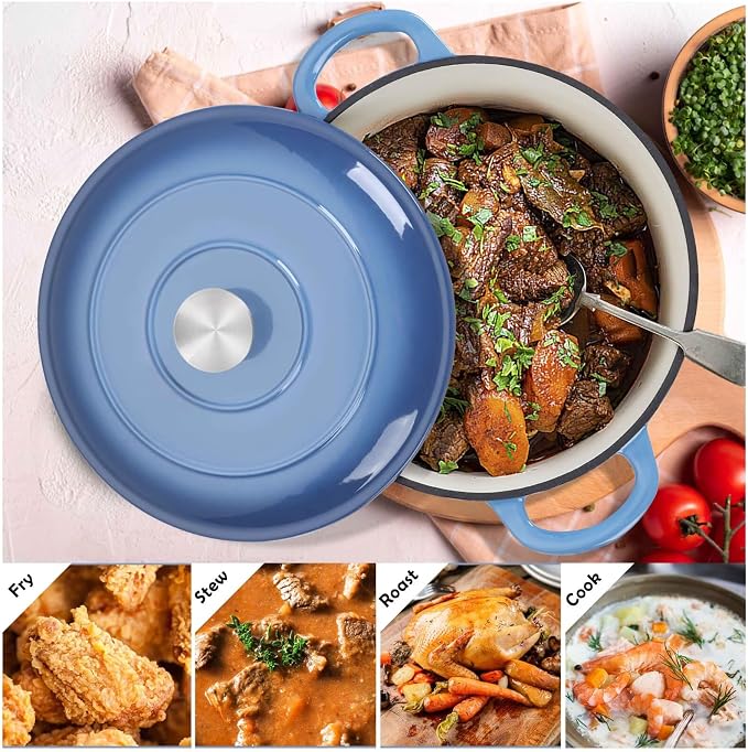 TeamFar 6QT Dutch Oven with Lid, Enameled Nonstick Cast Iron Dutch Oven Cooking - Image 8