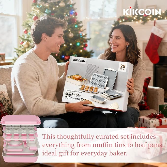 Kikcoin 25 PCS Stackable Baking Pans Set, Non-stick Bakeware Sets - Image 8
