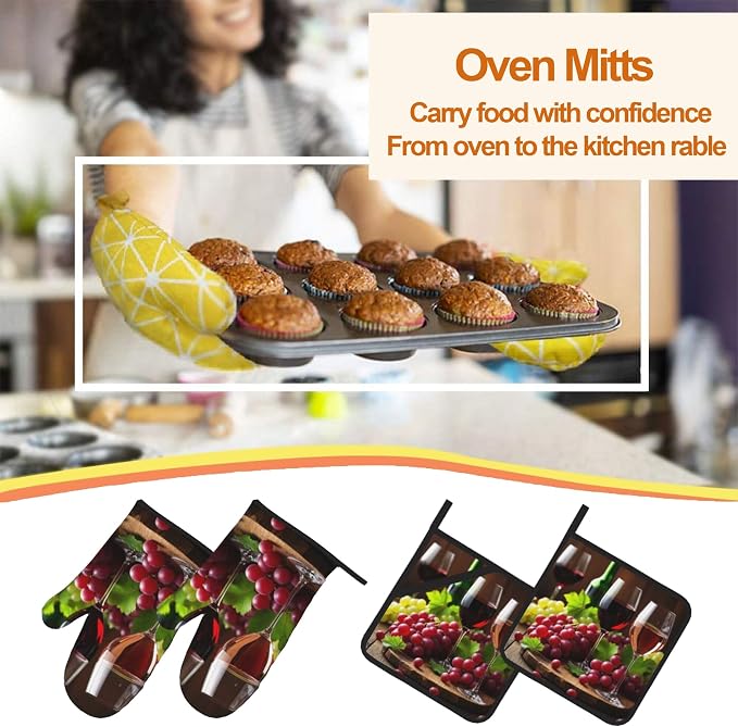 Grape Wine Oven Mitts with Matching Potholders - Image 7