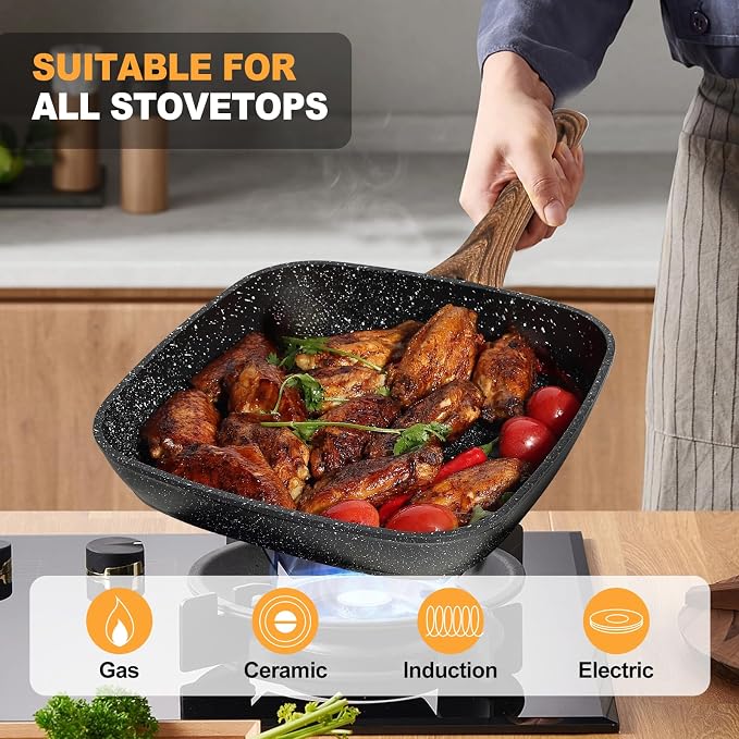 NEWBULIG 3-Piece Nonstick Grill Pan Set, Square Griddle Pans - Image 4