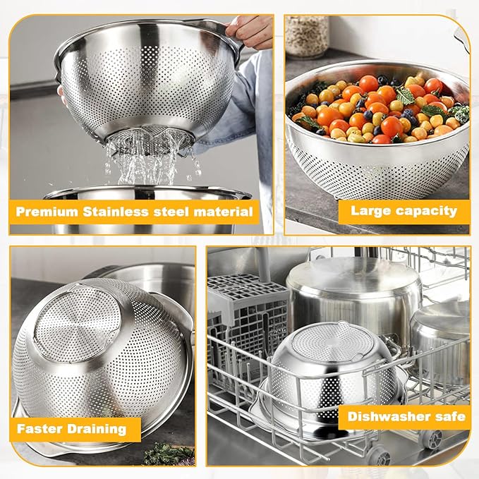 3 Pcs Stainless Steel Colander Strainer Set Metal Colander - Image 4
