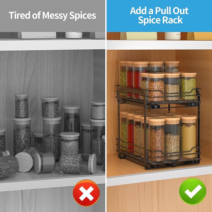 BOIVSHI 2-Tier Spice Rack, Pull Out Spice Racks Organizer - Image 3