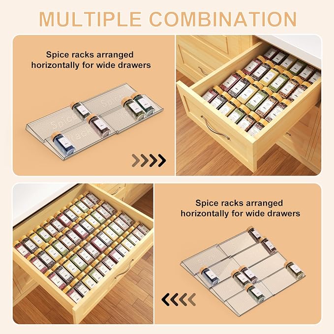 24 Spice Jars with Spice Drawer Organizer, 355 Spice Labels, 2 Pack Expandable - Image 6