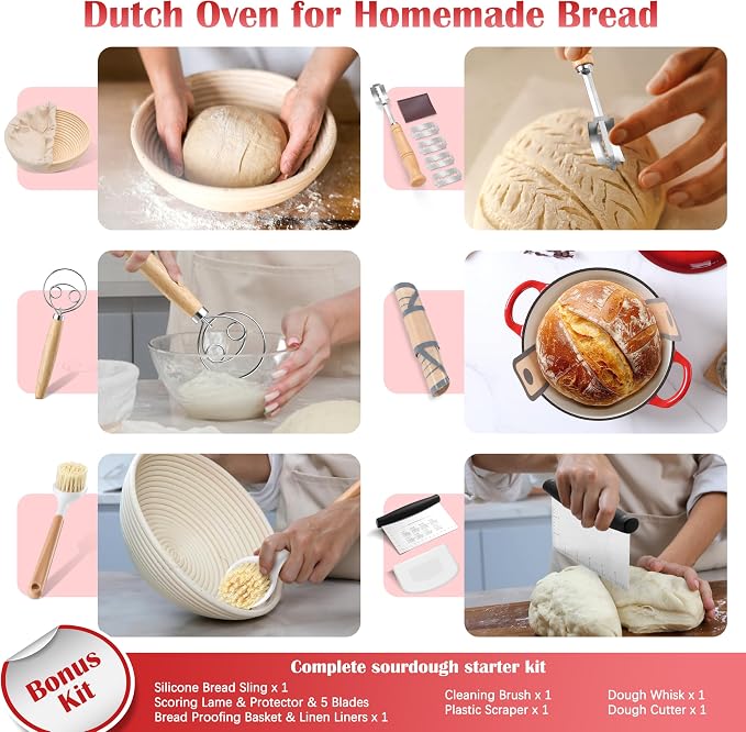 E-far Enameled Dutch Oven Pot for Bread Baking, 6QT Enameled Cast Iron Cookware - Image 3
