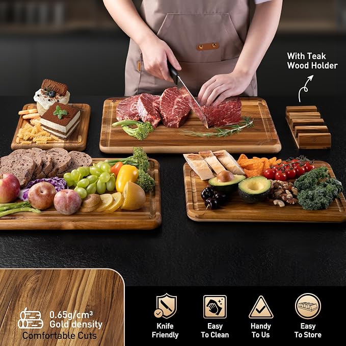 4 Pack Teak Wood Cutting Board Set - Image 5