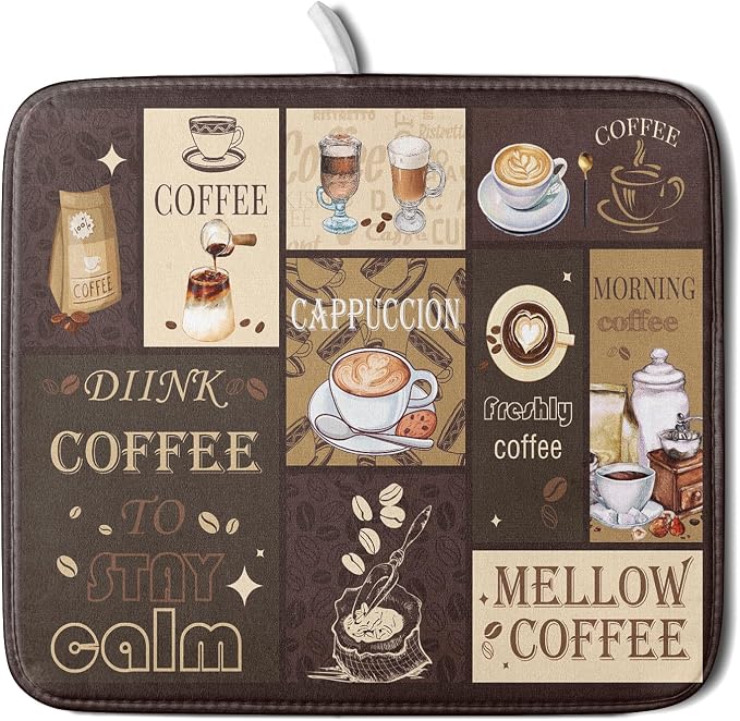 Brown Coffee Dish Drying Mat 16x18 Inch Coffee Cup Espresso Machine Pad by Giwawa