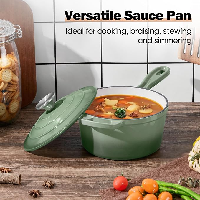 Homikit 2 Quart Saucepan with Lid, Enameled Cast Iron Small Sauce Pan Cooking - Image 8