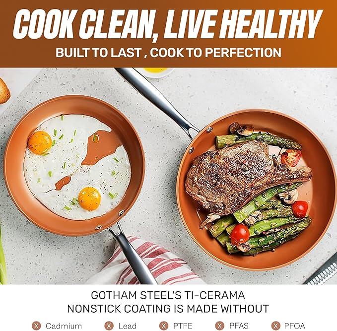 Gotham Steel Non Stick Frying Pan, 12.5” Ceramic Frying Pan Nonstick, Long - Image 3