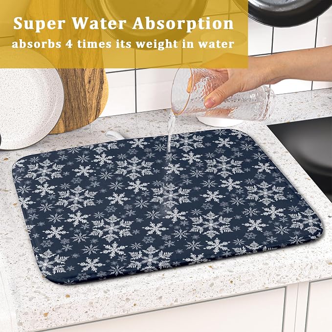 Christmas Dish Drying Mat for Kitchen Counter 18x16 Inch Xmas Snowflake Drying - Image 7