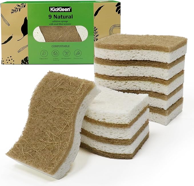 9 Pack Biodegradable Natural Kitchen Sponge by KICKLEEN