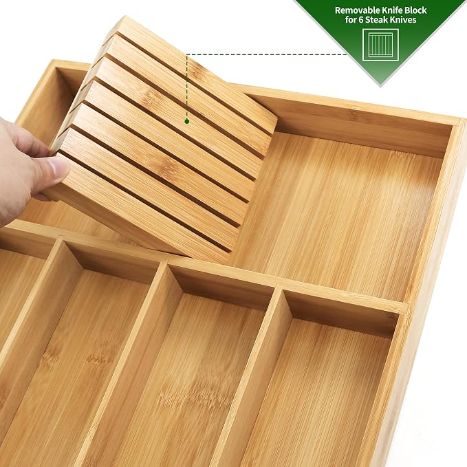 VaeFae Bamboo Silverware Organizer, Utensil Holder - Image 4