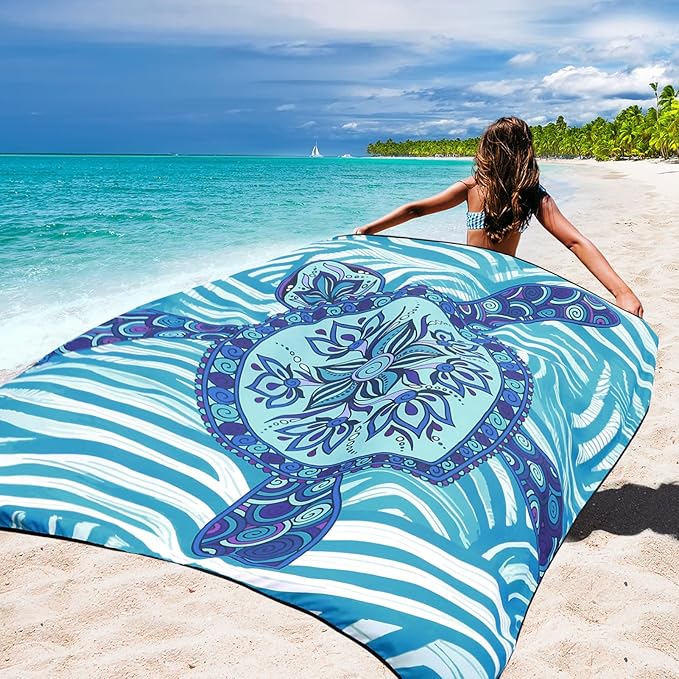 WIWIGO Beach Blanket Waterproof Sandproof Beach Mat 79" X 83"/10'x9'for 2-8 - Image 5