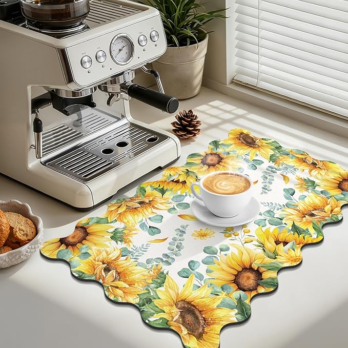 LOKHOM Scalloped Floral Dish Drying Mat, Cuttable Hide Stain Non-slip Drying Mat - Image 4