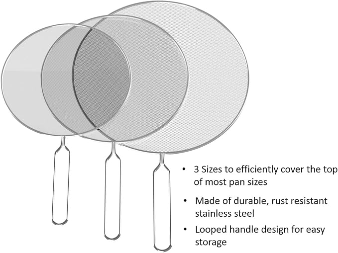 3-Piece Splatter Screen Set – Fine Mesh Stainless-Steel Grease Splatter Guard - Image 3