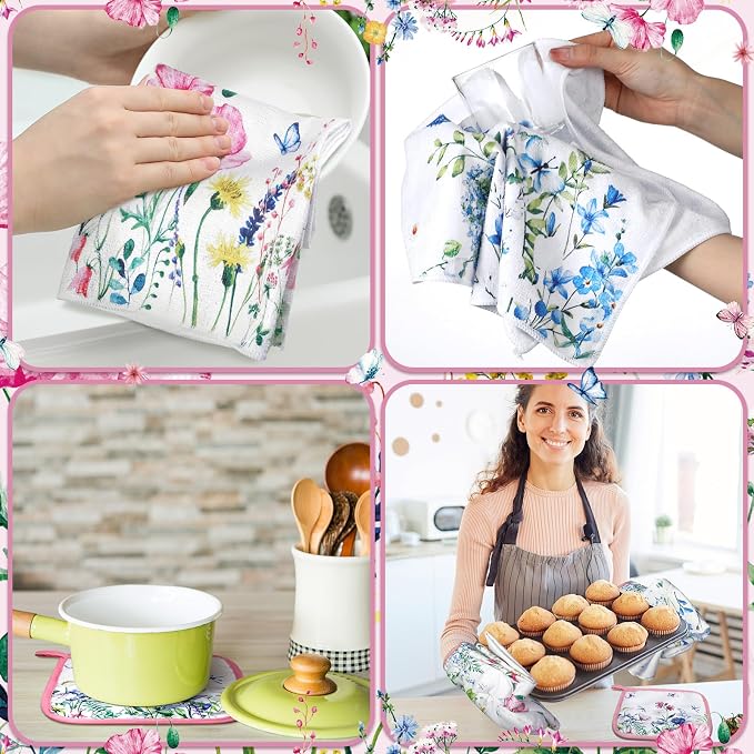 Leinuosen 6 Wild Flower Kitchen Towels Kitchen Decor and Accessories Set Floral - Image 6