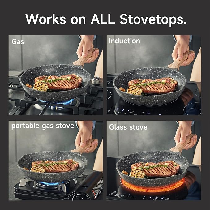 JEETEE 9.5 Inch Nonstick Frying Pan Stone Coating Cookware, Nonstick Omelette - Image 7