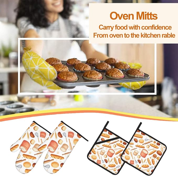 Kitchen Bread Oven Mitts with Matching Potholders - Image 7
