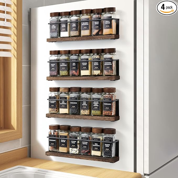 4 Pack Strong Magnetic Spice Rack Organizer by KitHero