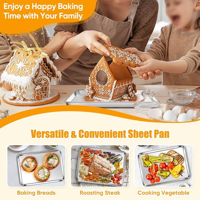 Homikit 1 Pack Baking Sheet, 9 x 7 Inches Stainless Steel Cookie Tray - Image 8