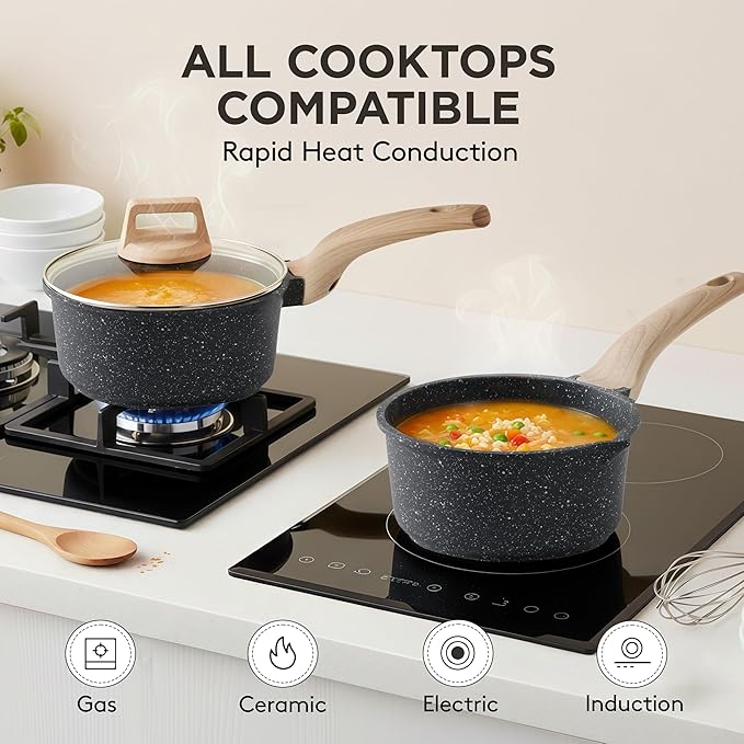 Sauce Pan with Lid, Non stick Small Cooking Pot 1.5Qt, Lightweight Non Stick - Image 3