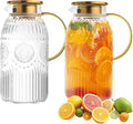 Amzcku Glass Pitcher with Lid, 68 oz/ 2 Liter 2Pack Vintage Water Pitcher by Amzcku