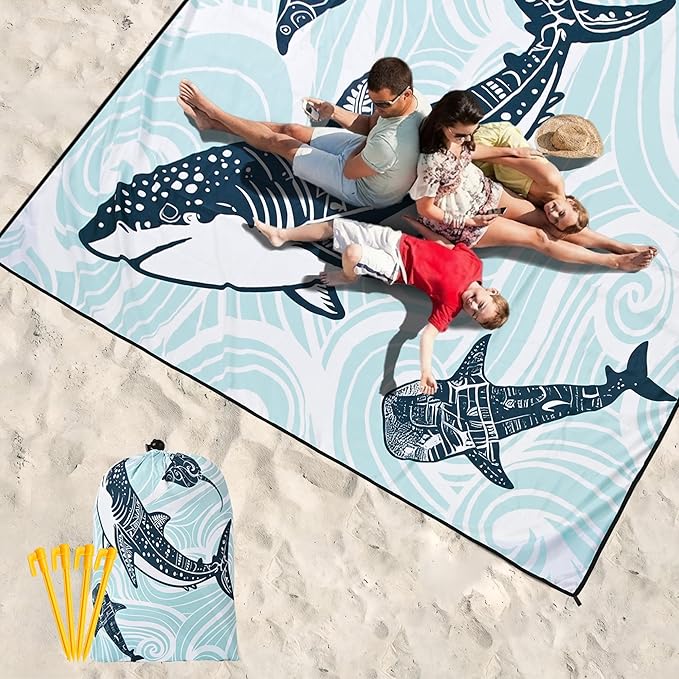 WIWIGO Beach Blanket Waterproof Sandproof Beach Mat 79" X 83"/10'x9'for 2-8 - Image 6