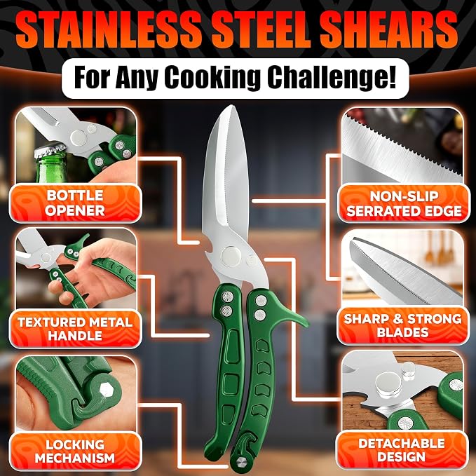 Heavy Duty Poultry Shears – Kitchen Shears Dishwasher Safe, Spring-Loaded - Image 3