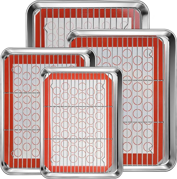 Baking Sheet Pan Set of 12, CEKEE Stainless Steel Cookie Sheets by CEKEEBakingEasilyHappily