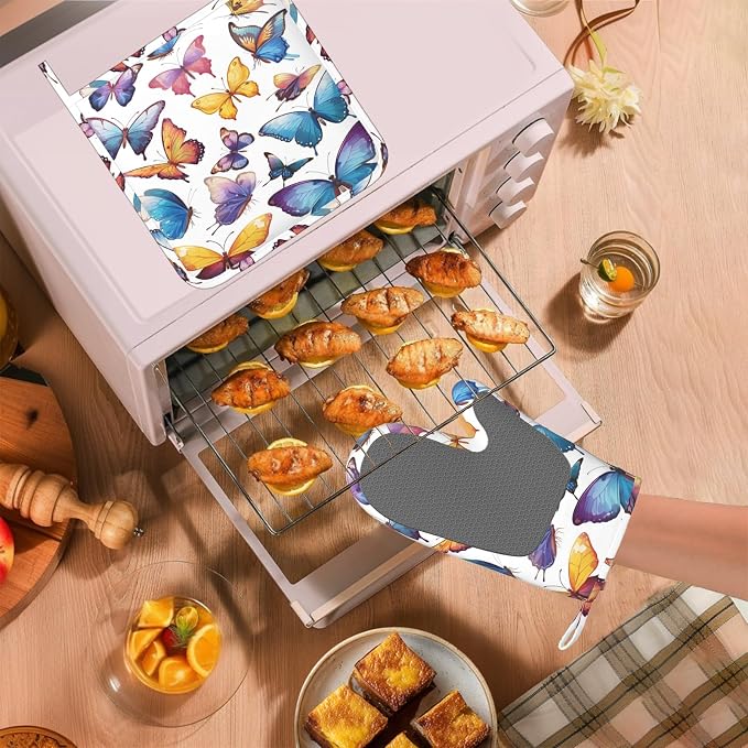 Colorful Butterflies Heat-Resistant Oven Mitts and Pot Holder Kitchen Non-Slip - Image 5
