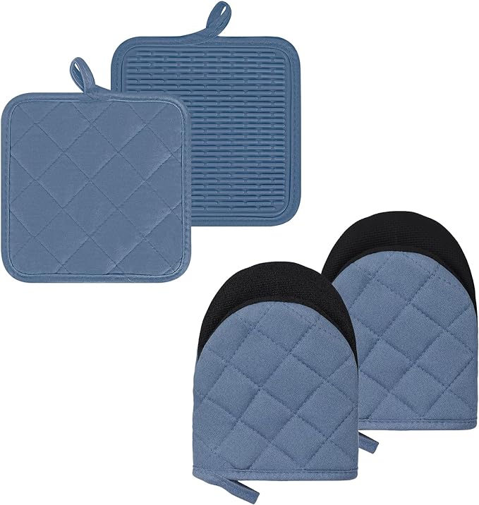 Oven Mitts and Pot Holders Set, Heat Resistant Silicone Kitchen Mini Oven by GOLDMEET