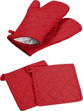 Oven Mitt + Pot Holder 100% Cotton Heat Resistant Kitchen Oven Gloves & Hot Pads by SoftopiaCotton