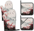 Cherry Blossom Moutain Oven Mitts and Pot Holders by Unknown
