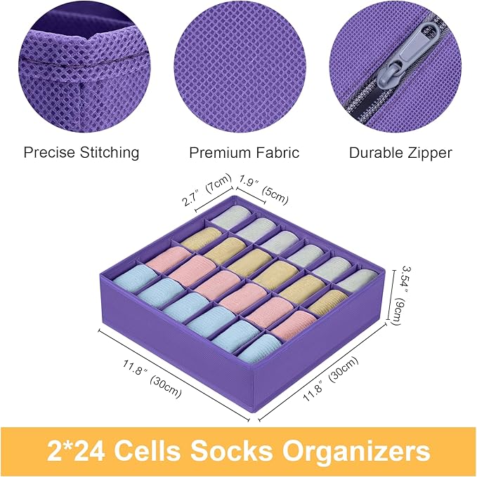 Joyoldelf Sock Drawer Organizer Divider 2 Packs Underwear Organizer, 24 Cell - Image 2
