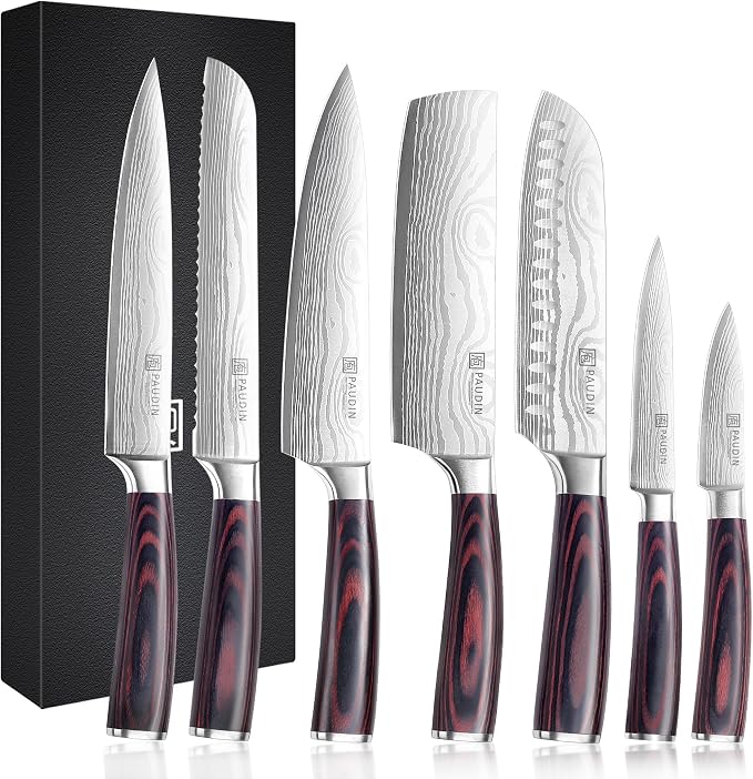 PAUDIN Chef Knife Set, 7 Pieces Kitchen Knife Set, High Carbon Stainless Steel by PAUDIN