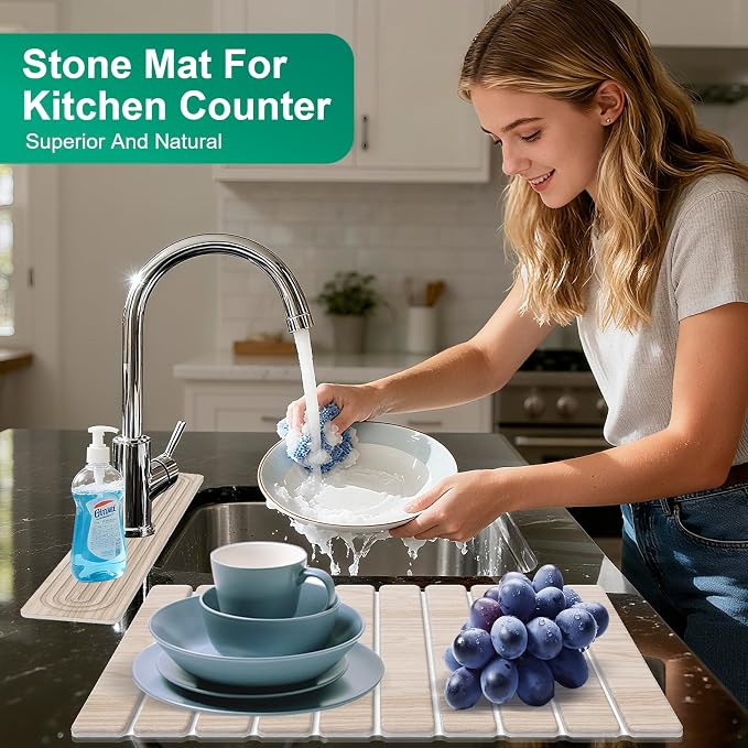 Stone Drying Mat for Kitchen Counter, Diatomaceous Earth Quick Dry Stone Mats - Image 4