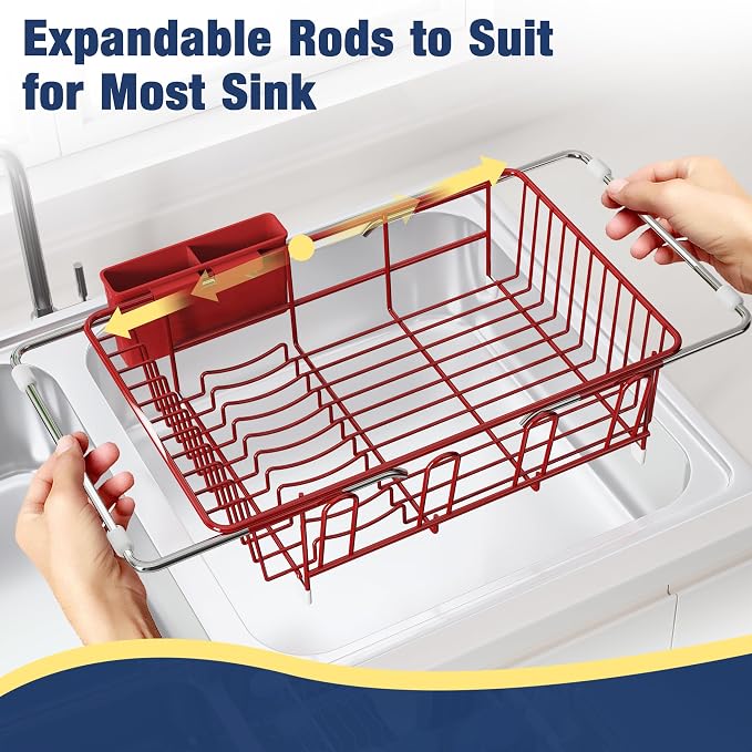 JASIWAY Red in Sink Dish Drying Rack, Expandable Stainless Steel Small Dish - Image 4