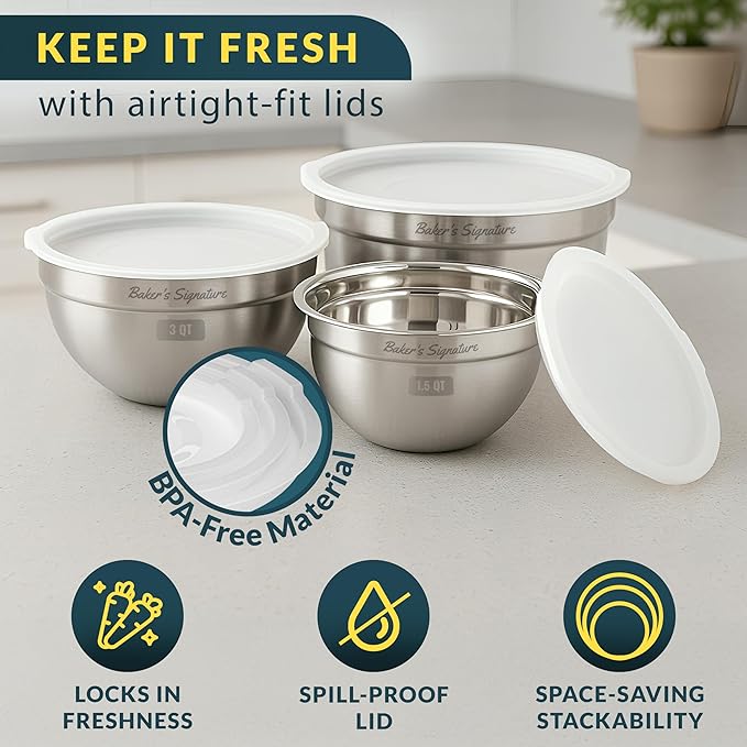 Baker's Signature Stainless Steel Mixing Bowls - Image 4