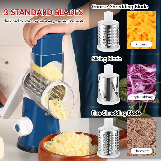 Ourokhome Rotary Cheese Grater Hand Crank, Kitchen Shredder Speed Mandolin - Image 5