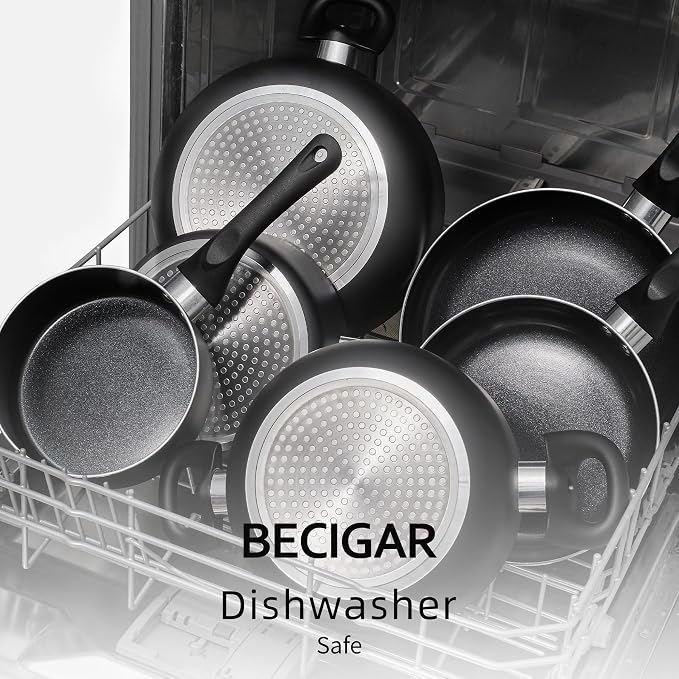 BECIGAR 8pcs Black Ceramic Pots and Pans Set, Cooking Pan Set, Cooking Pot Set - Image 6