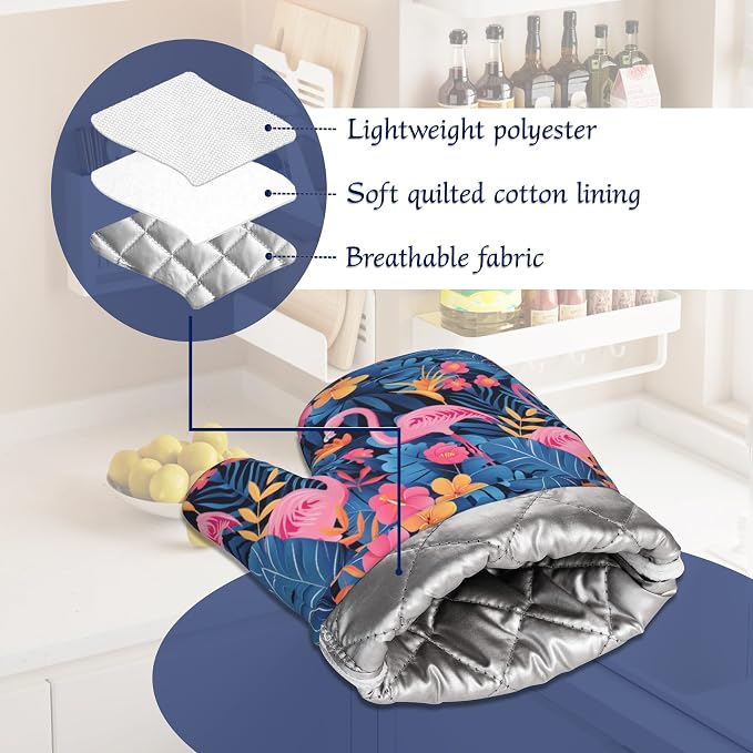Oven Mitts and Pot Holders Sets Flamingo Tropical Flower Silicone Kitchen Mits - Image 5