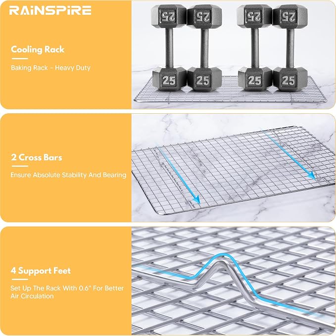 Oven-Safe Dishwasher-Safe 100% 304 Stainless Steel Cooling Rack 10" x 15" Heavy - Image 4