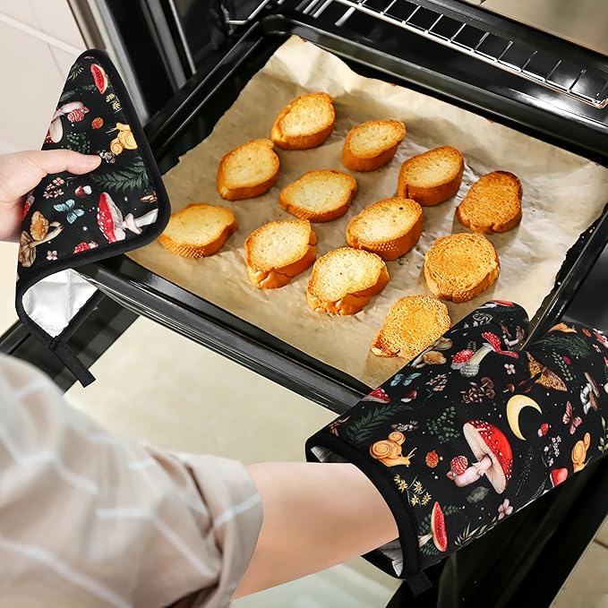 Mushroom Oven Mitts and Pot Holders Sets Cute Oven Gloves Heat Resistant 4 Pcs - Image 6