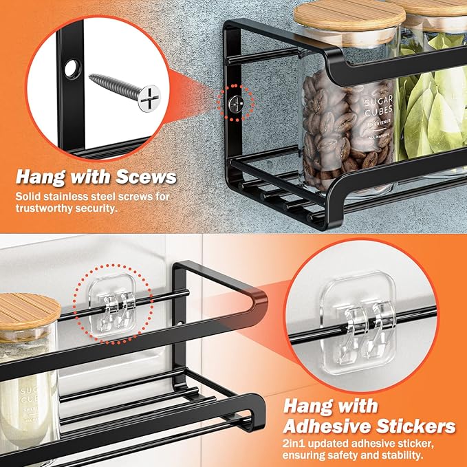 Bunoxea Spice Rack Wall Mounted 4 Pack, Space-Saving Spice Organizer - Image 3
