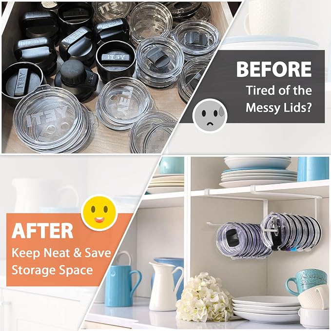 2 Pack Tumbler Lid Organizer, Horizontal Tumbler Lid Storage Hook Up to 20 Lids - Image 5