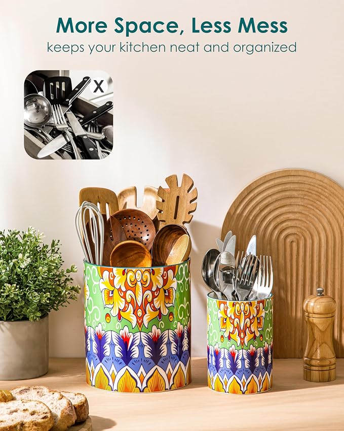 vancasso SIMI Utensil Holder, 7.3"+5.5" Porcelain Kitchen Utensil Holder - Image 6