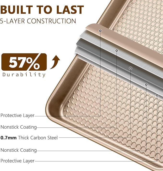 Wildone Baking Sheet Pan Set, Honeycomb Embossed Nonstick Baking Sheet 15x10 In - Image 3