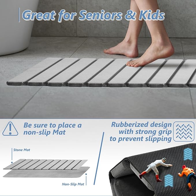 AWW Foldable Stone Bath Mat, Quick Dry Diatomaceous Earth Bath Mat - Image 4